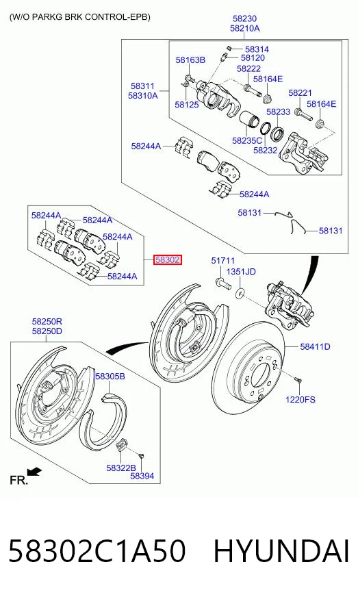 58302C1A50 Hyundai/Kia Колодки гальмівні задні, дискові