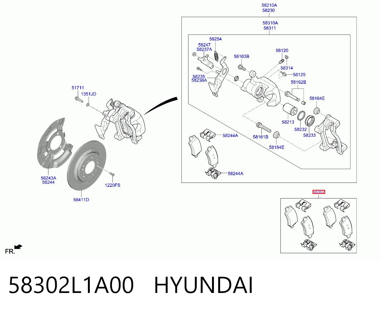 58302L1A00 Hyundai/Kia Колодки гальмівні задні, дискові