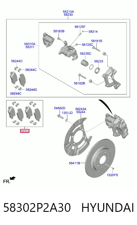 58302P2A30 Hyundai/Kia Колодки гальмівні задні, дискові