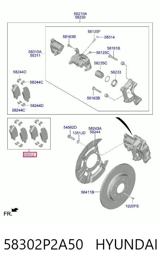 58302P2A50 Hyundai/Kia Колодки гальмівні задні, дискові