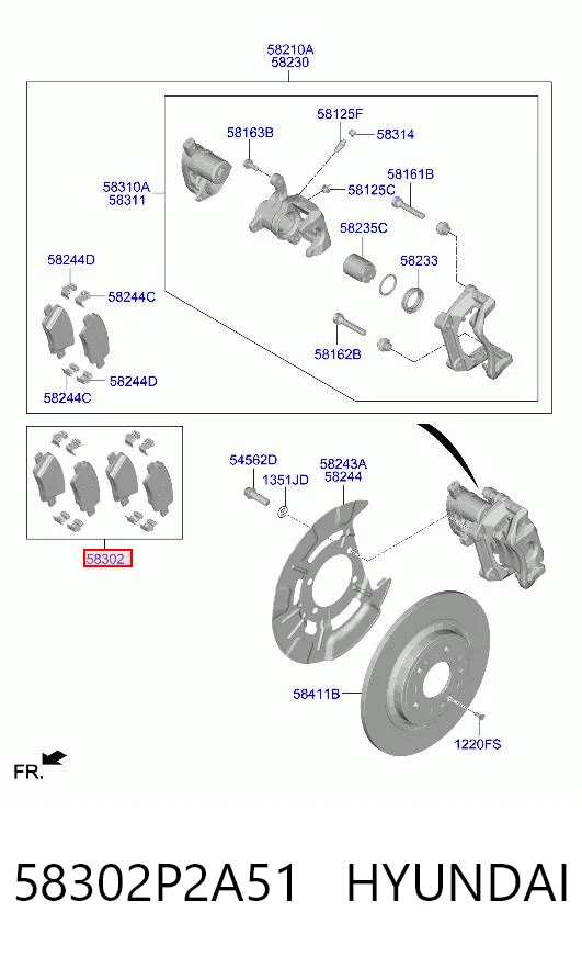 58302P2A51 Hyundai/Kia Колодки гальмівні задні, дискові