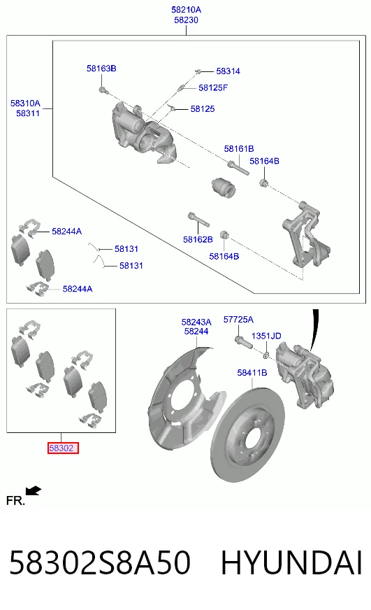 58302S8A50 Hyundai/Kia Колодки гальмівні задні, дискові