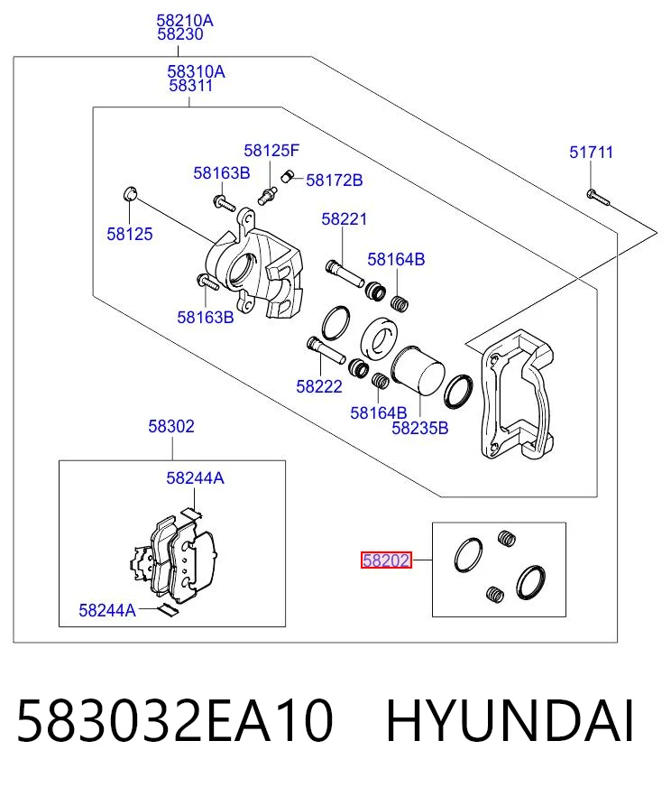 Ремкомплект заднього гальмівного супорта на Hyundai Sonata V NF