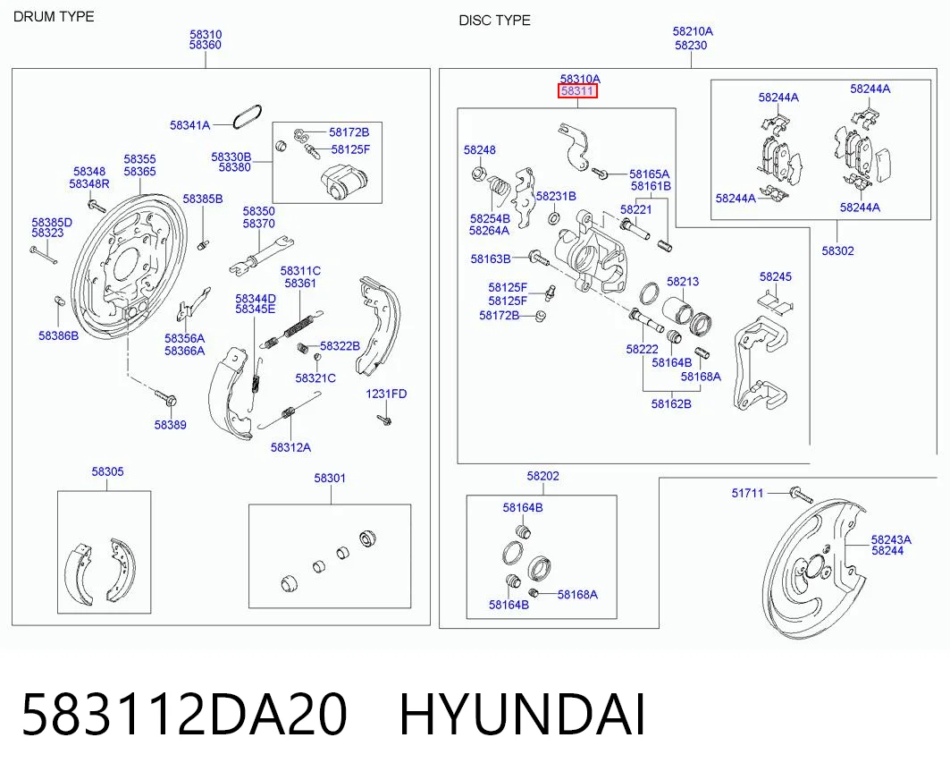 583112DA20 Hyundai/Kia Супорт гальмівний задній правий