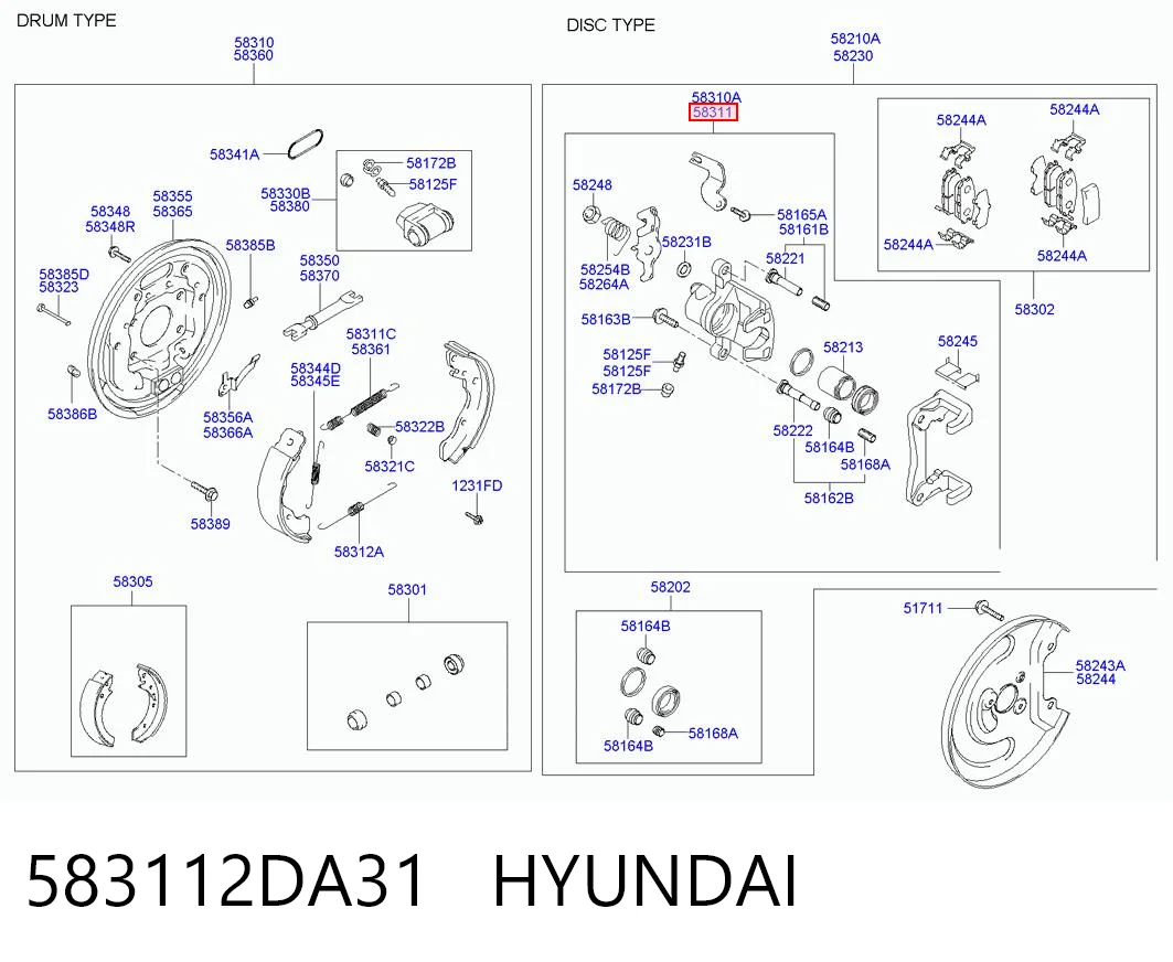 583112DA31 Hyundai/Kia Супорт гальмівний задній правий