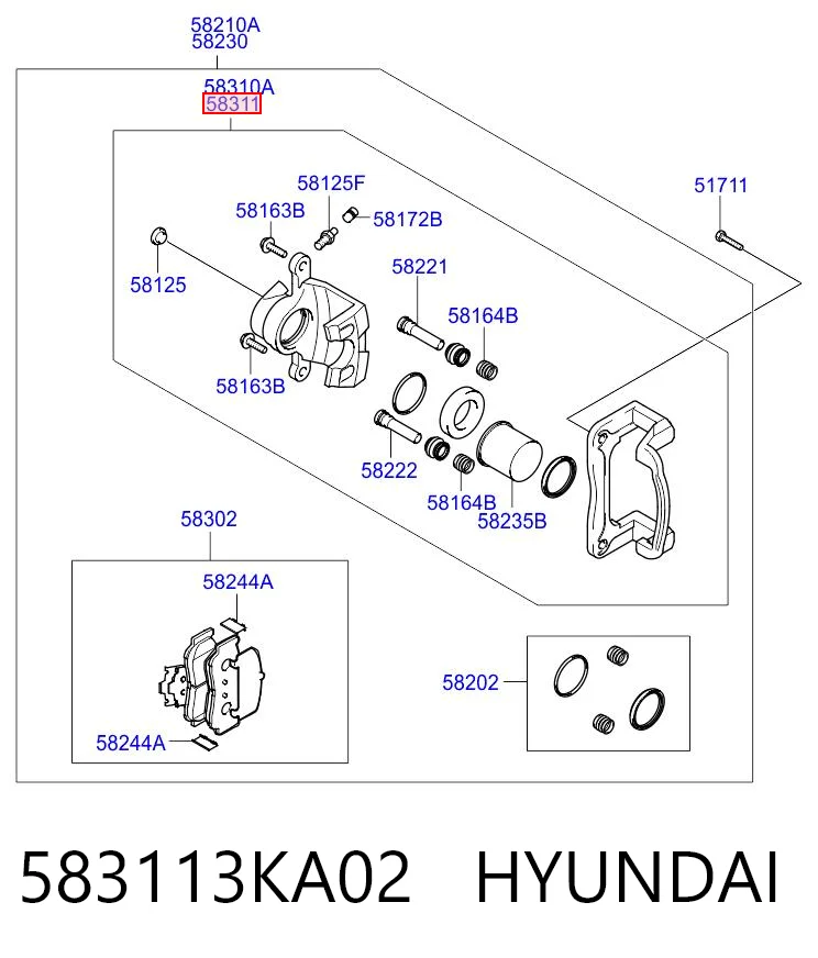 583113KA02 Hyundai/Kia Супорт гальмівний задній правий