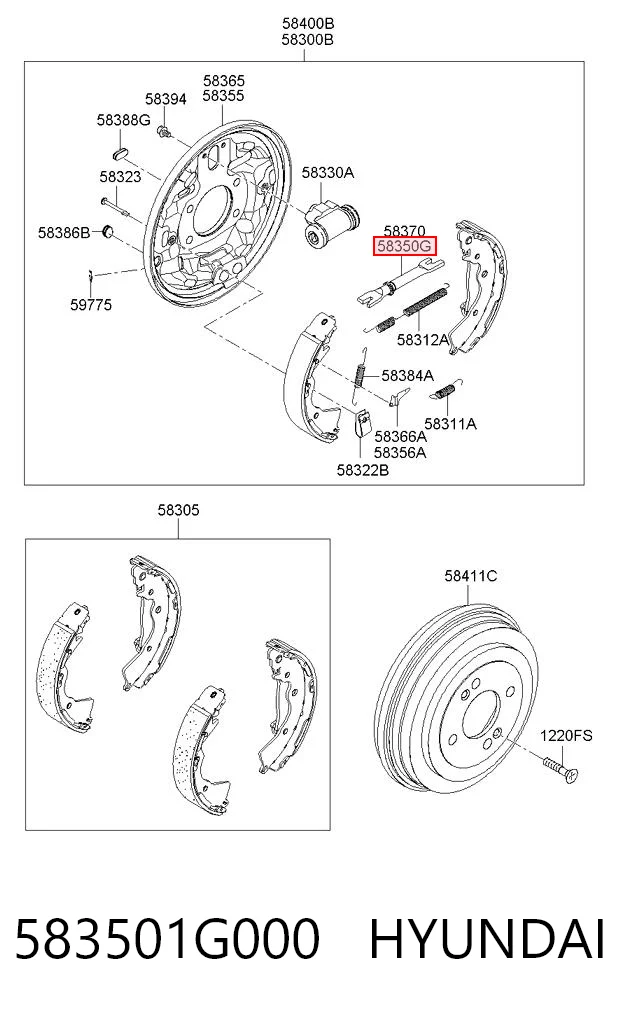 583501G000 Hyundai/Kia Механізм підведення (самопідведення) барабанних колодок/розвідний ремкомплект