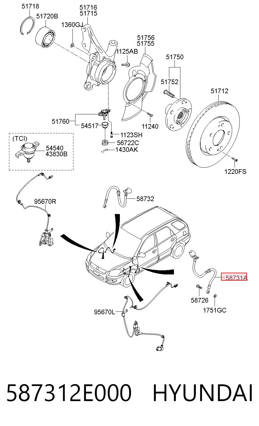 587312E000 Hyundai/Kia Шланг гальмівний передній, лівий