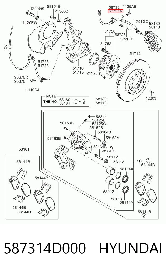 587314D000 Hyundai/Kia Шланг гальмівний передній, лівий