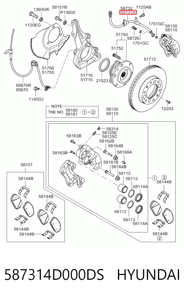 587314D000DS Hyundai/Kia Шланг гальмівний передній, лівий