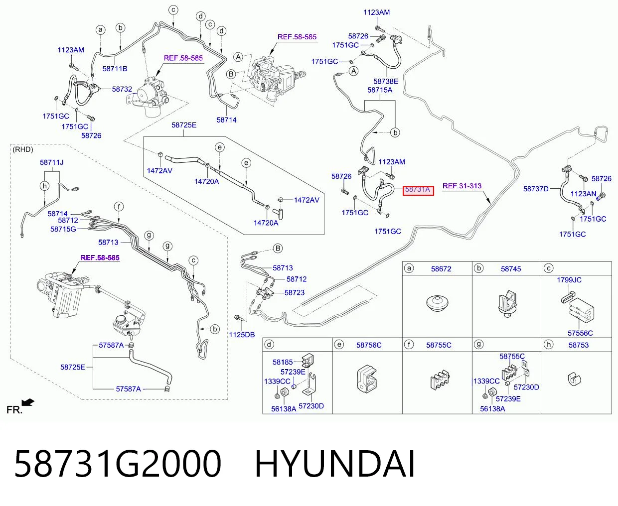 58731G2000 Hyundai/Kia Шланг гальмівний передній, лівий