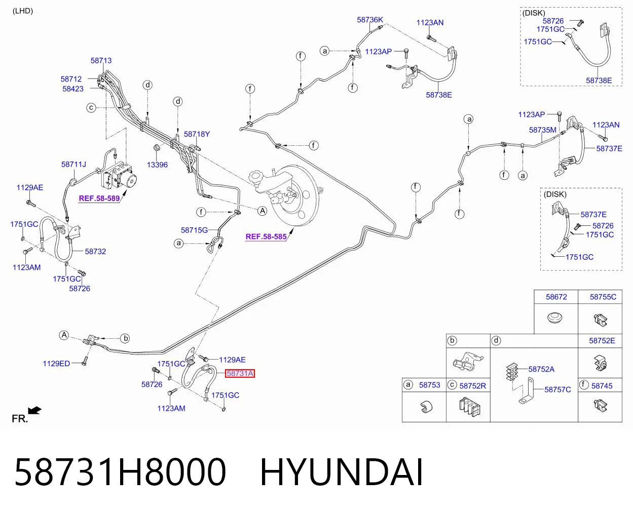 58731H8000 Hyundai/Kia Шланг гальмівний передній, лівий