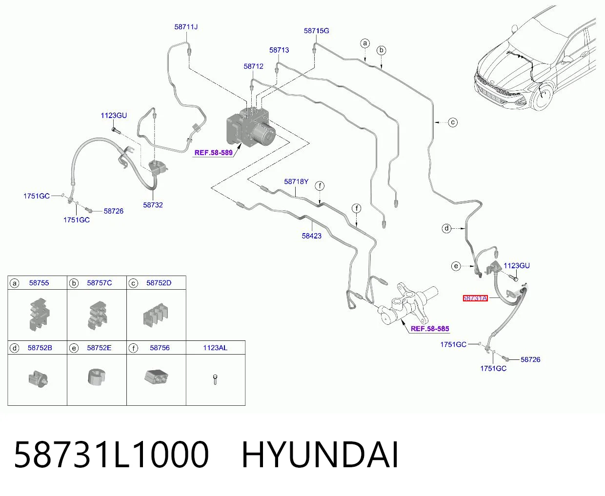 58731L1000 Hyundai/Kia Шланг гальмівний передній, лівий