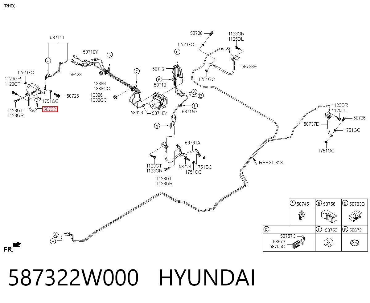 587322W000 Hyundai/Kia Шланг гальмівний передній, правий