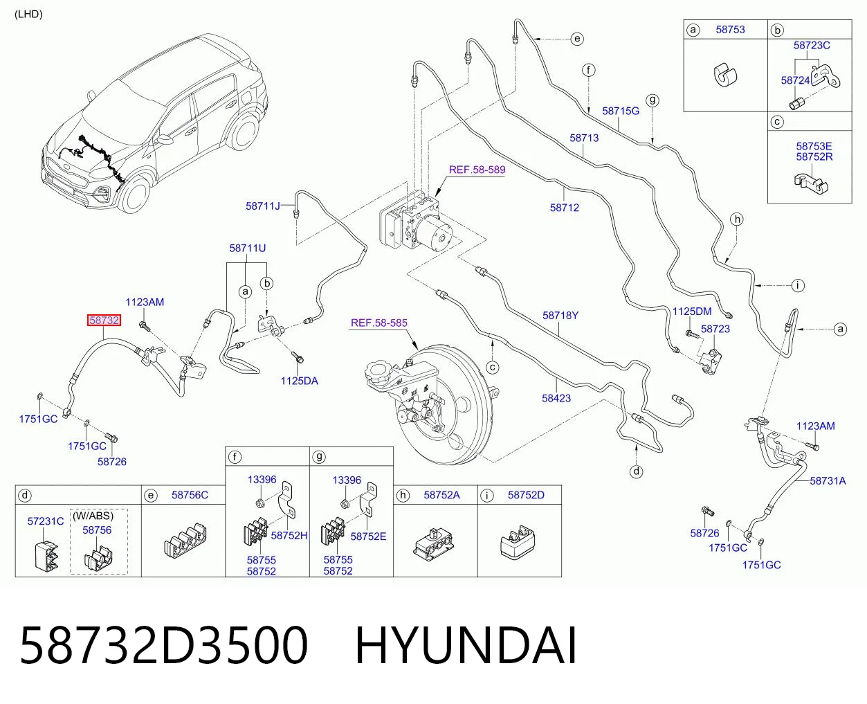 58732D3500 Hyundai/Kia Шланг гальмівний передній, правий
