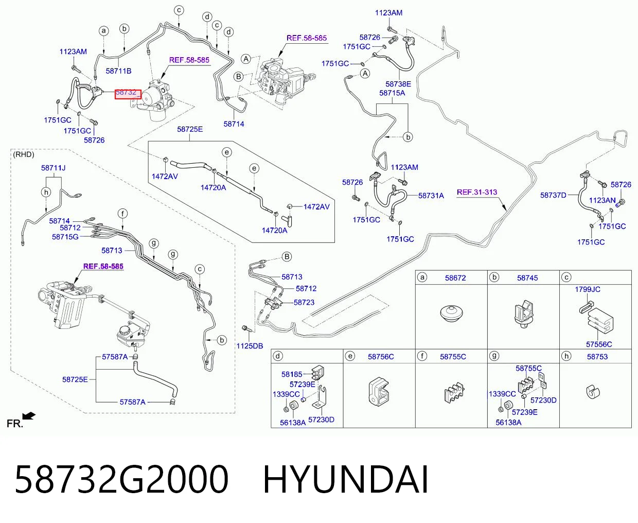 58732G2000 Hyundai/Kia Шланг гальмівний передній, правий