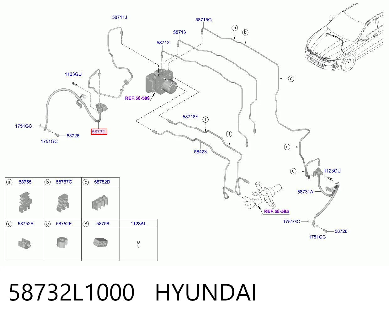 58732L1000 Hyundai/Kia Шланг гальмівний передній, правий