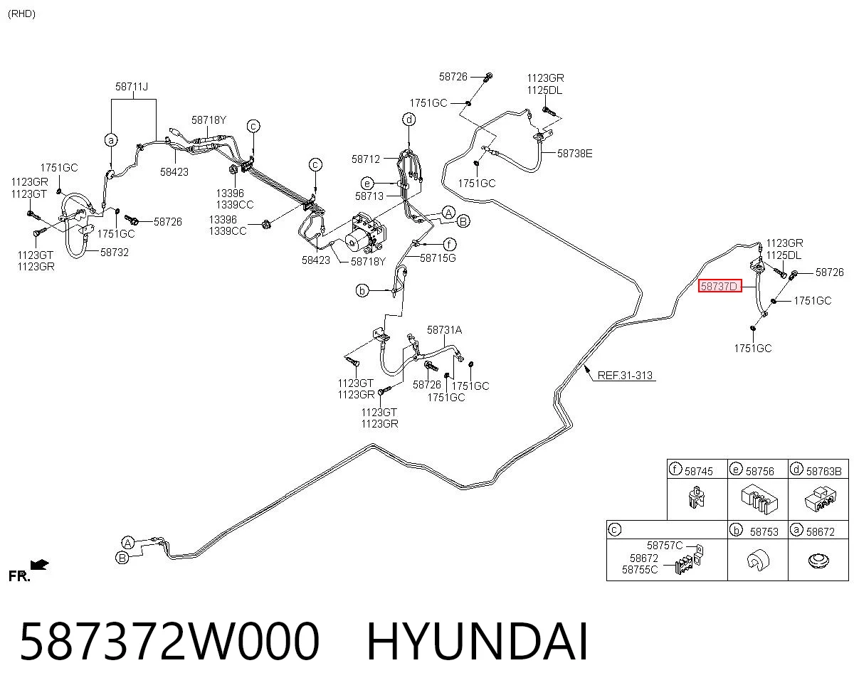 587372W000 Hyundai/Kia Шланг гальмівний задній, лівий