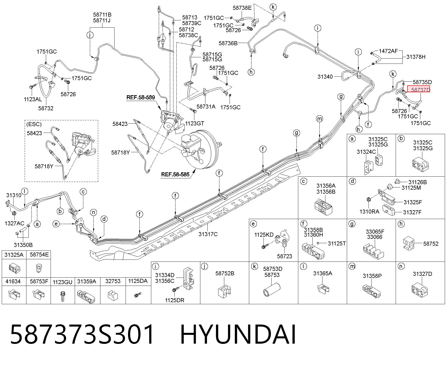 587373S301 Hyundai/Kia Шланг гальмівний задній, лівий