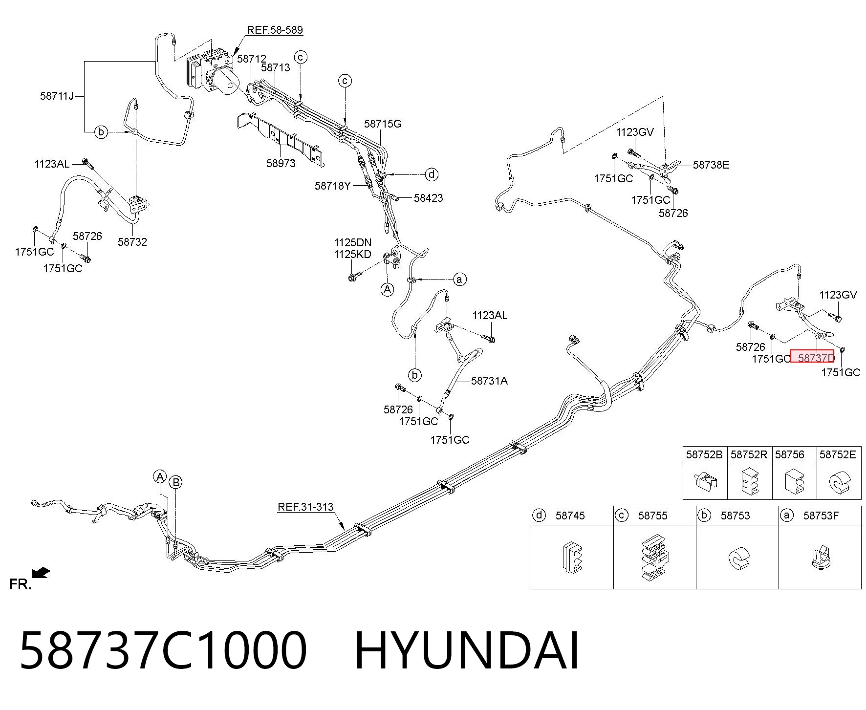 58737C1000 Hyundai/Kia Шланг гальмівний задній, лівий