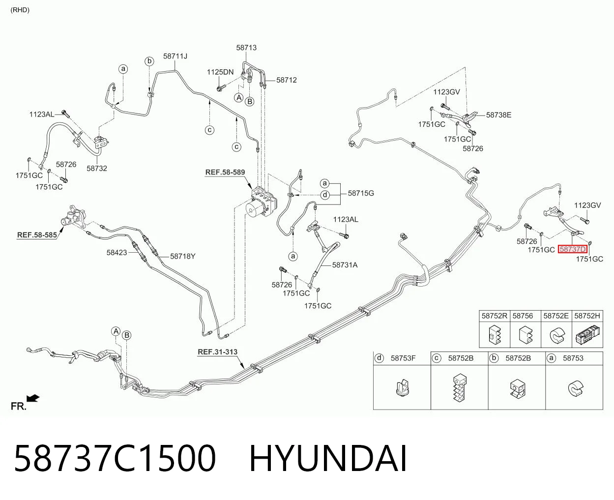 58737C1500 Hyundai/Kia Шланг гальмівний задній, лівий