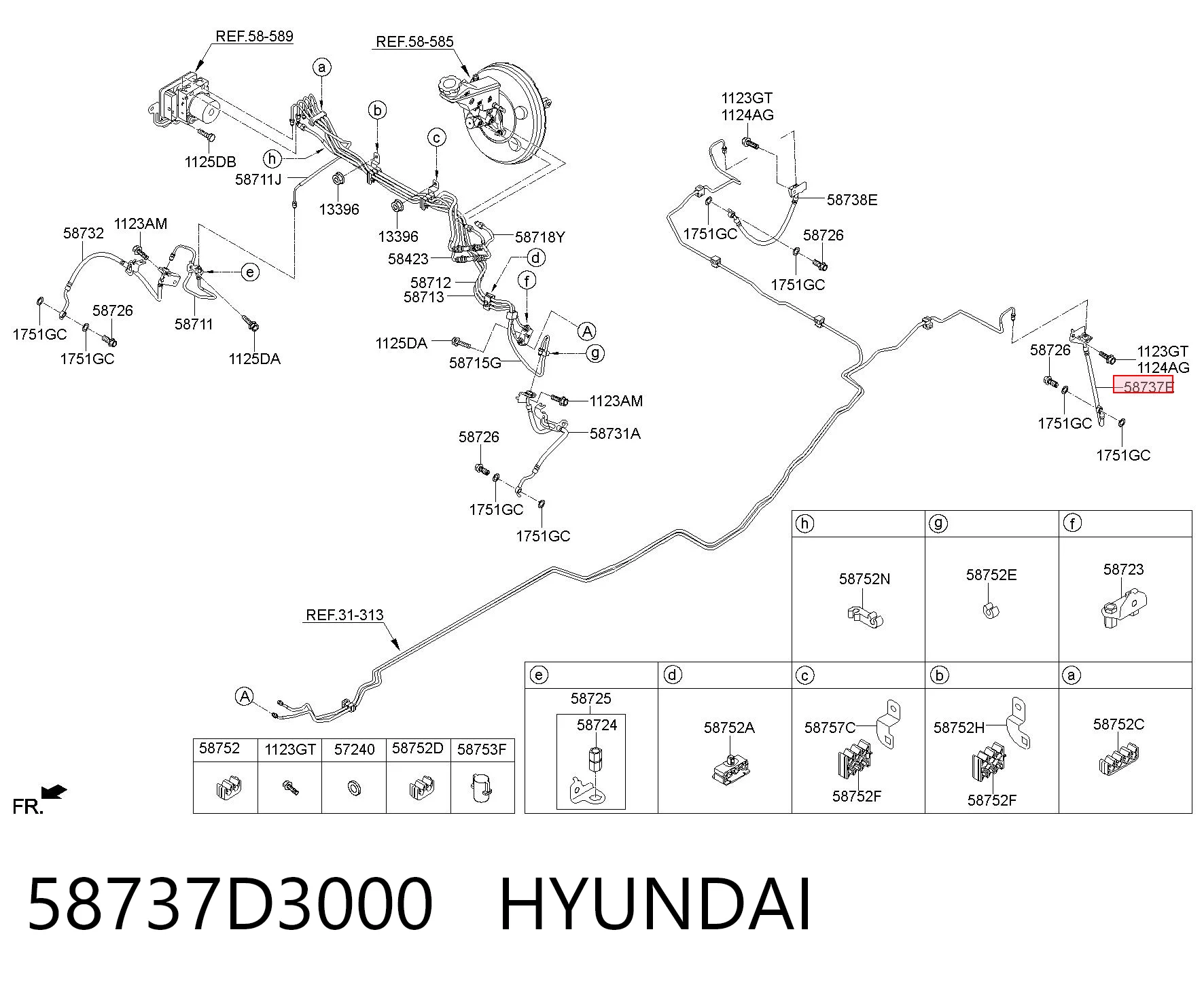 58737D3000 Hyundai/Kia Шланг гальмівний задній, лівий