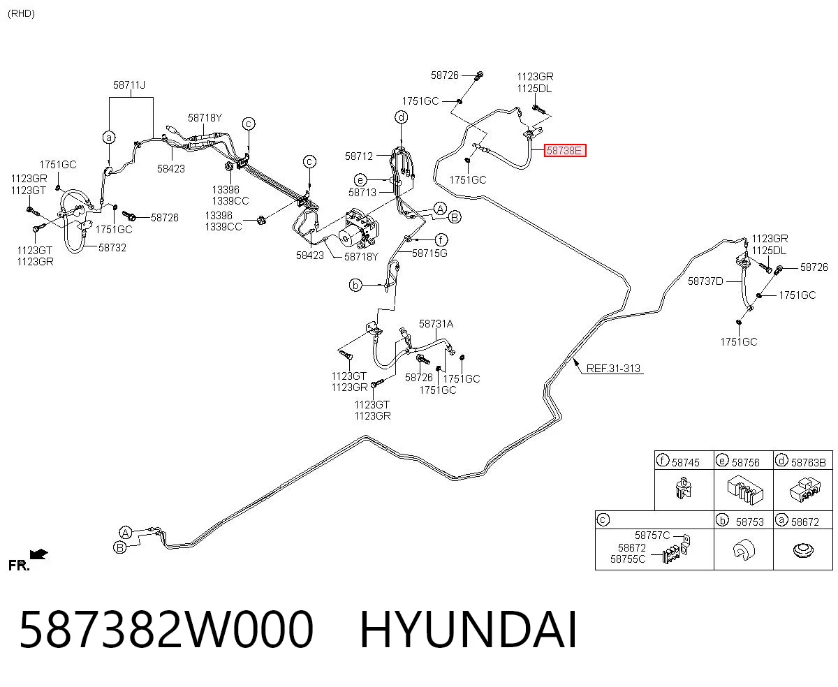 587382W000 Hyundai/Kia Шланг гальмівний задній, правий