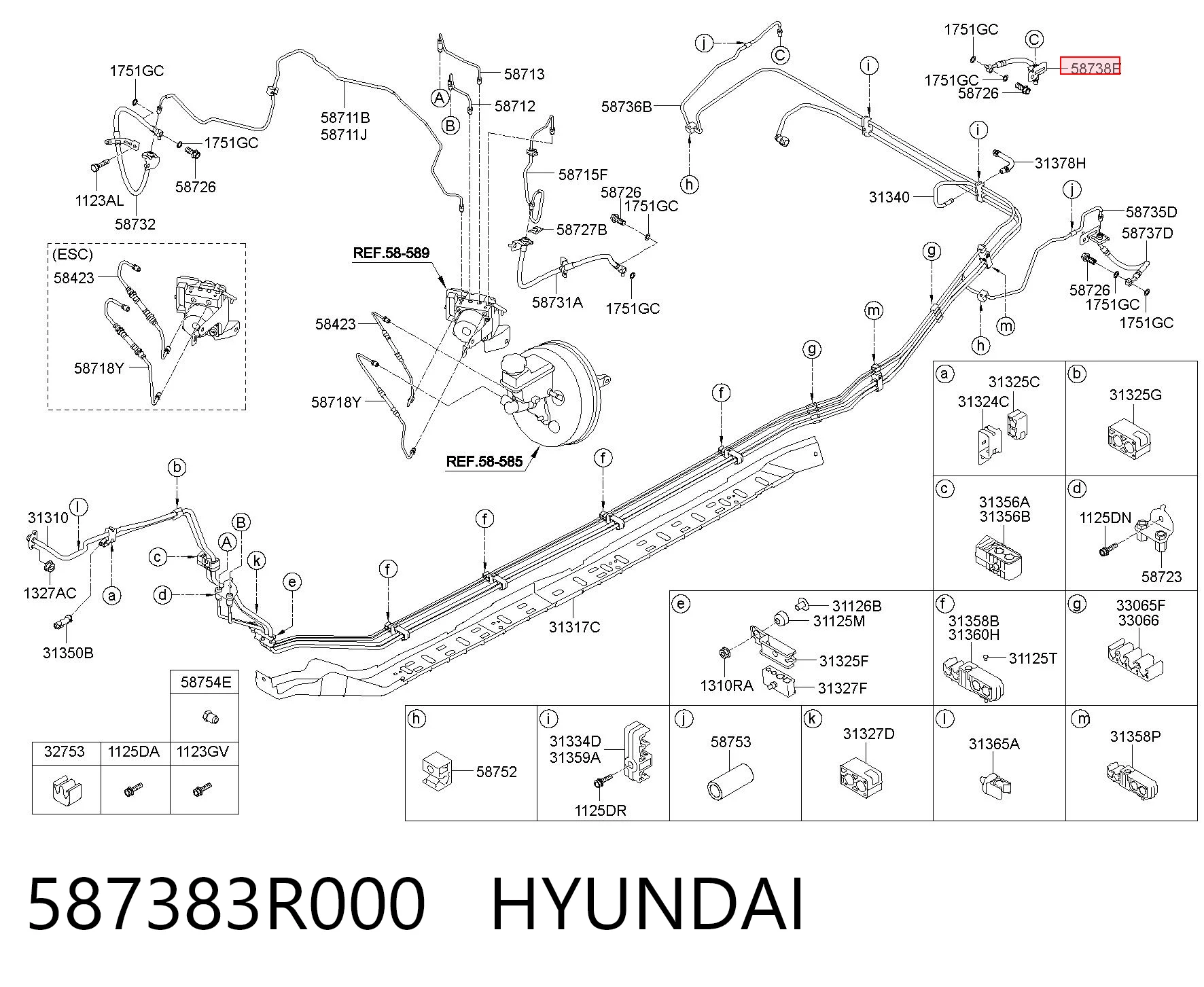 587383R000 Hyundai/Kia Шланг гальмівний задній, правий