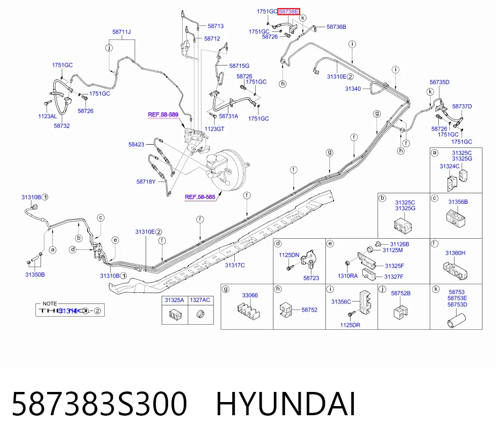 587383S300 Hyundai/Kia Шланг гальмівний задній, правий