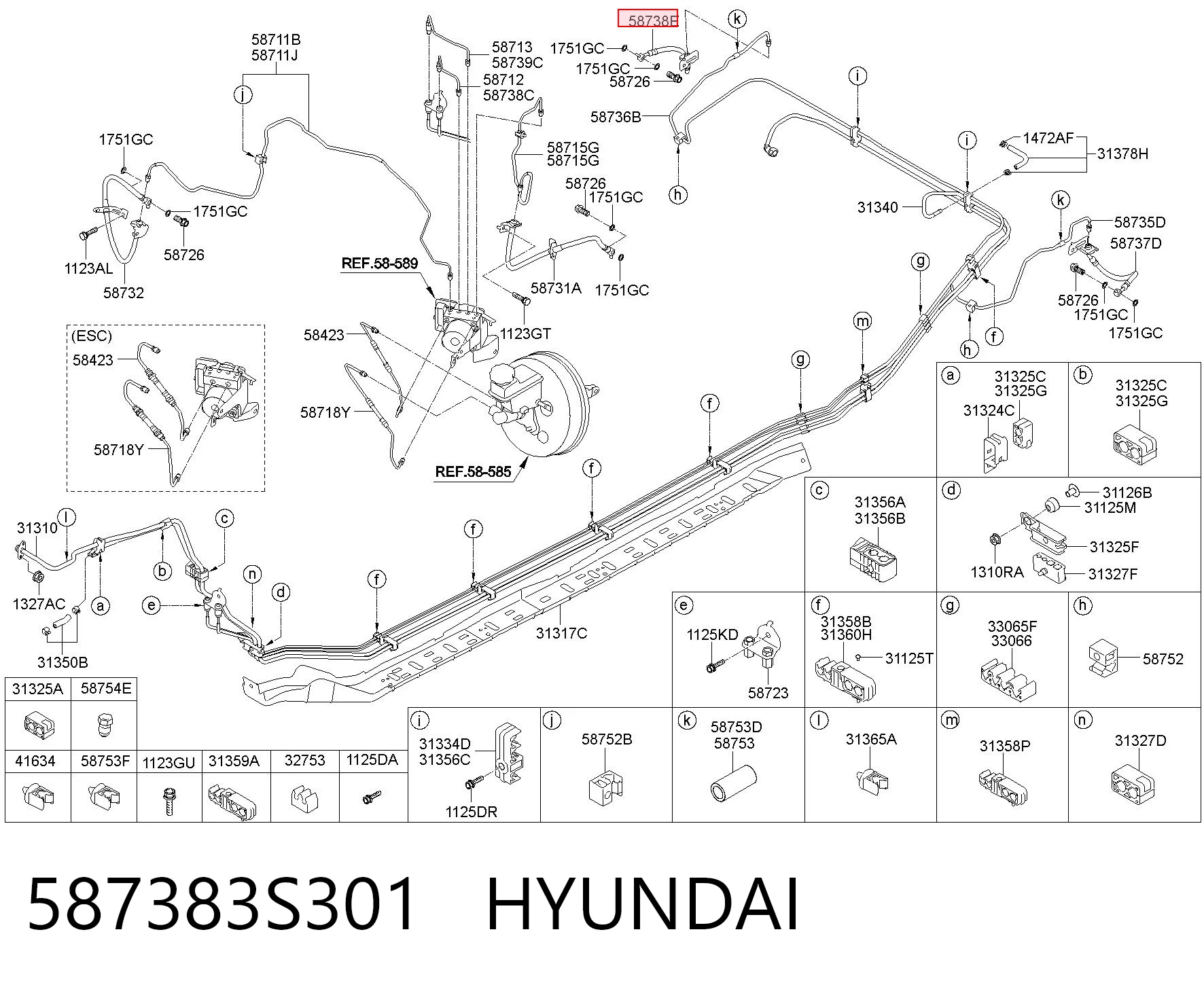 587383S301 Hyundai/Kia Шланг гальмівний задній, правий