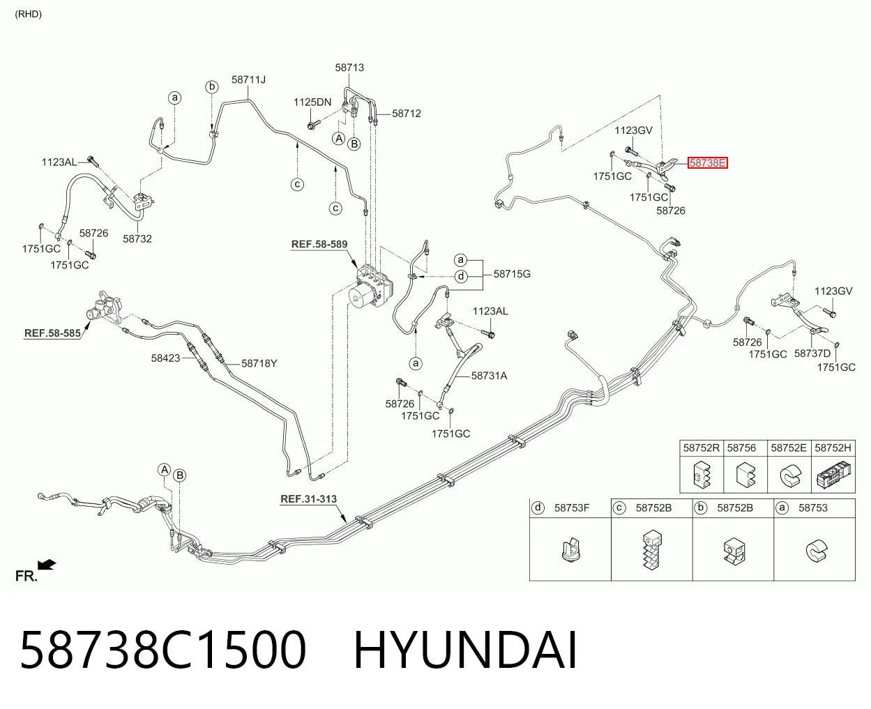 58738C1500 Hyundai/Kia Шланг гальмівний задній, правий