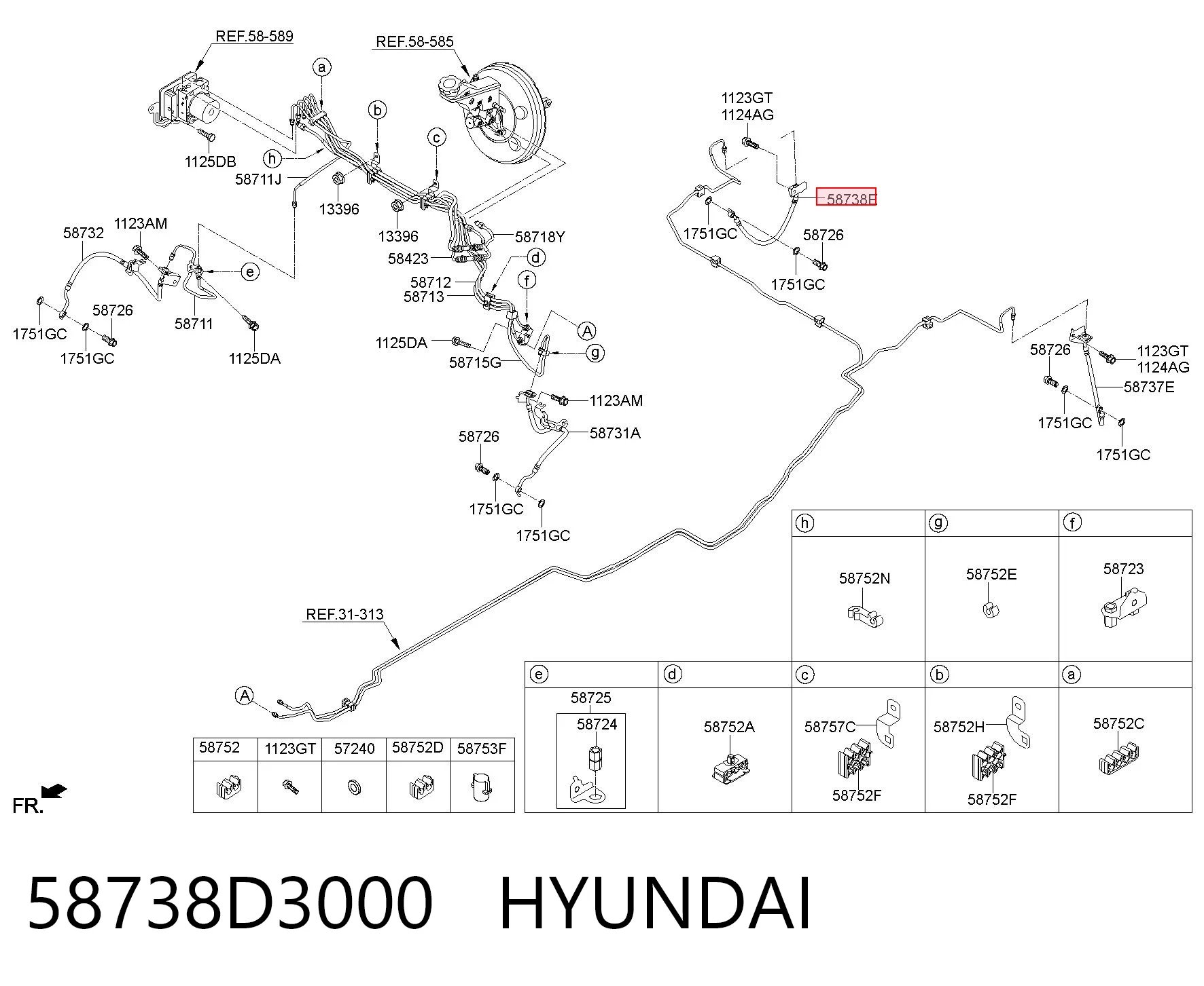 58738D3000 Hyundai/Kia Шланг гальмівний задній, правий