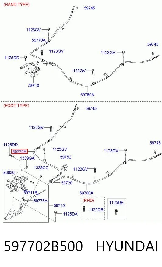 Трос стоянкового гальма задній правий KAP 597702B500 ціна, від 22.36 USD