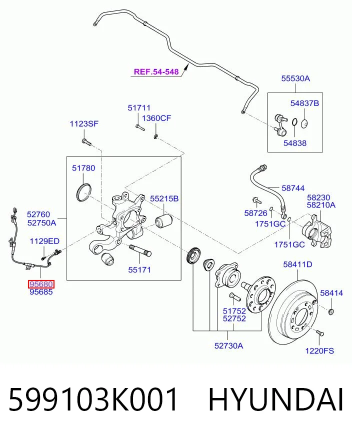 599103K001 Hyundai/Kia Датчик ABS задній лівий