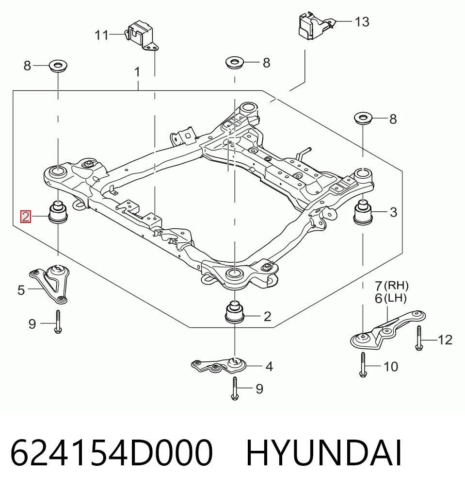624154D000 Hyundai/Kia Подушка передньої балки