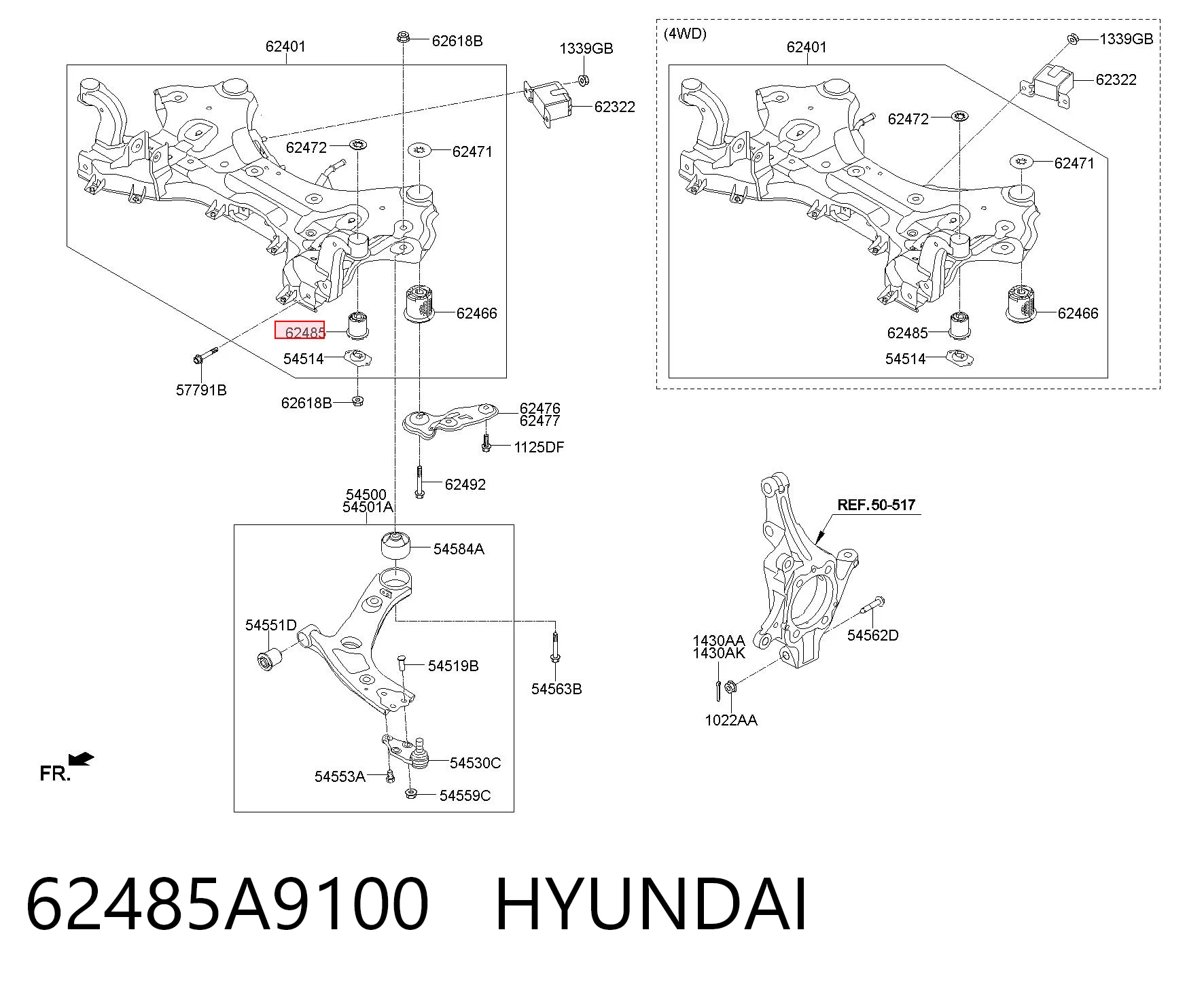62485A9100 Hyundai/Kia Подушка передньої балки