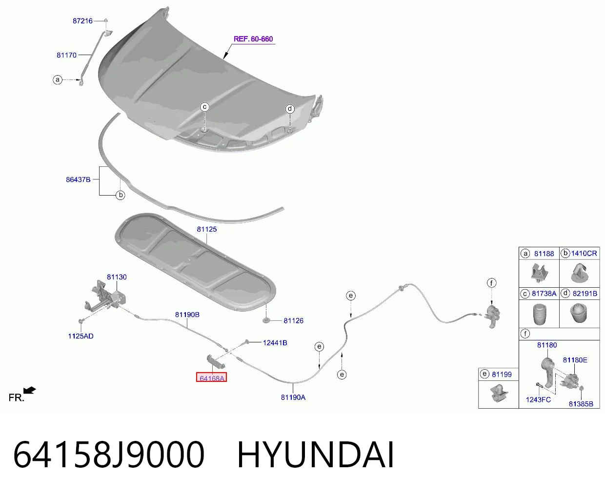 64158J9000 Hyundai/Kia Кронштейн ручки відкривання капота
