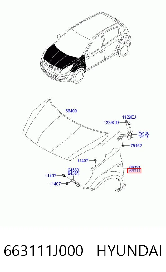 Переднє ліве крило на Hyundai I20 I PB