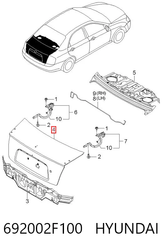Кришка багажника KIA Spectra LD