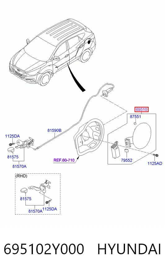 Дверцята бензобака на Hyundai Tucson II TM