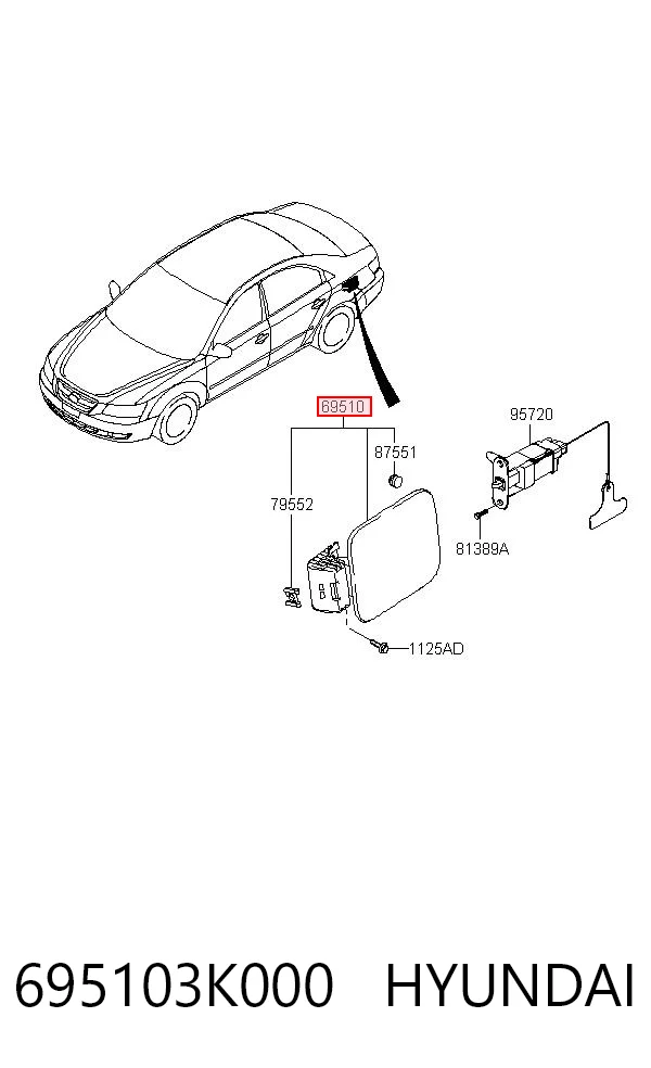 Дверцята бензобака на Hyundai Sonata V NF