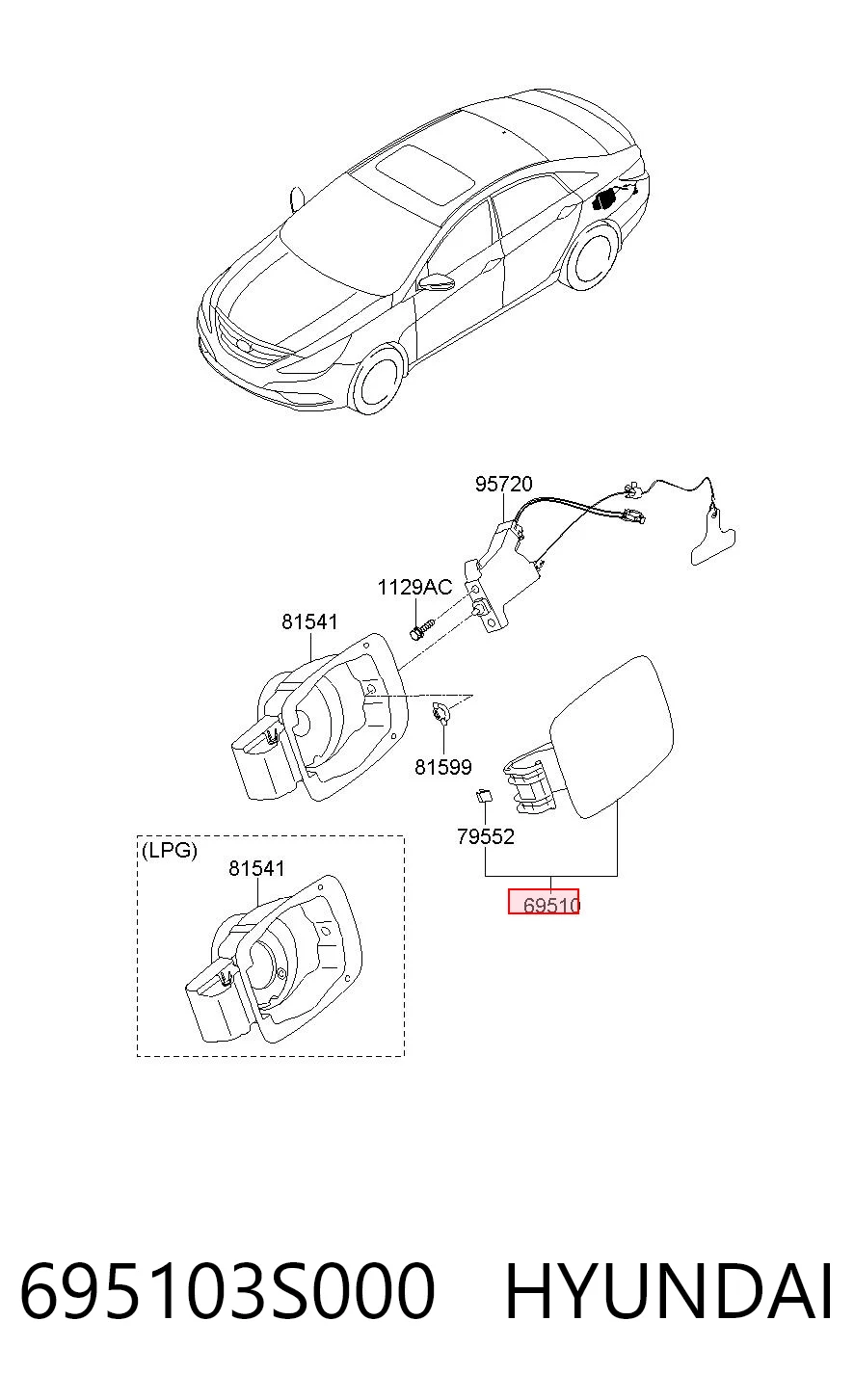 Дверцята бензобака на Hyundai Sonata VI YF