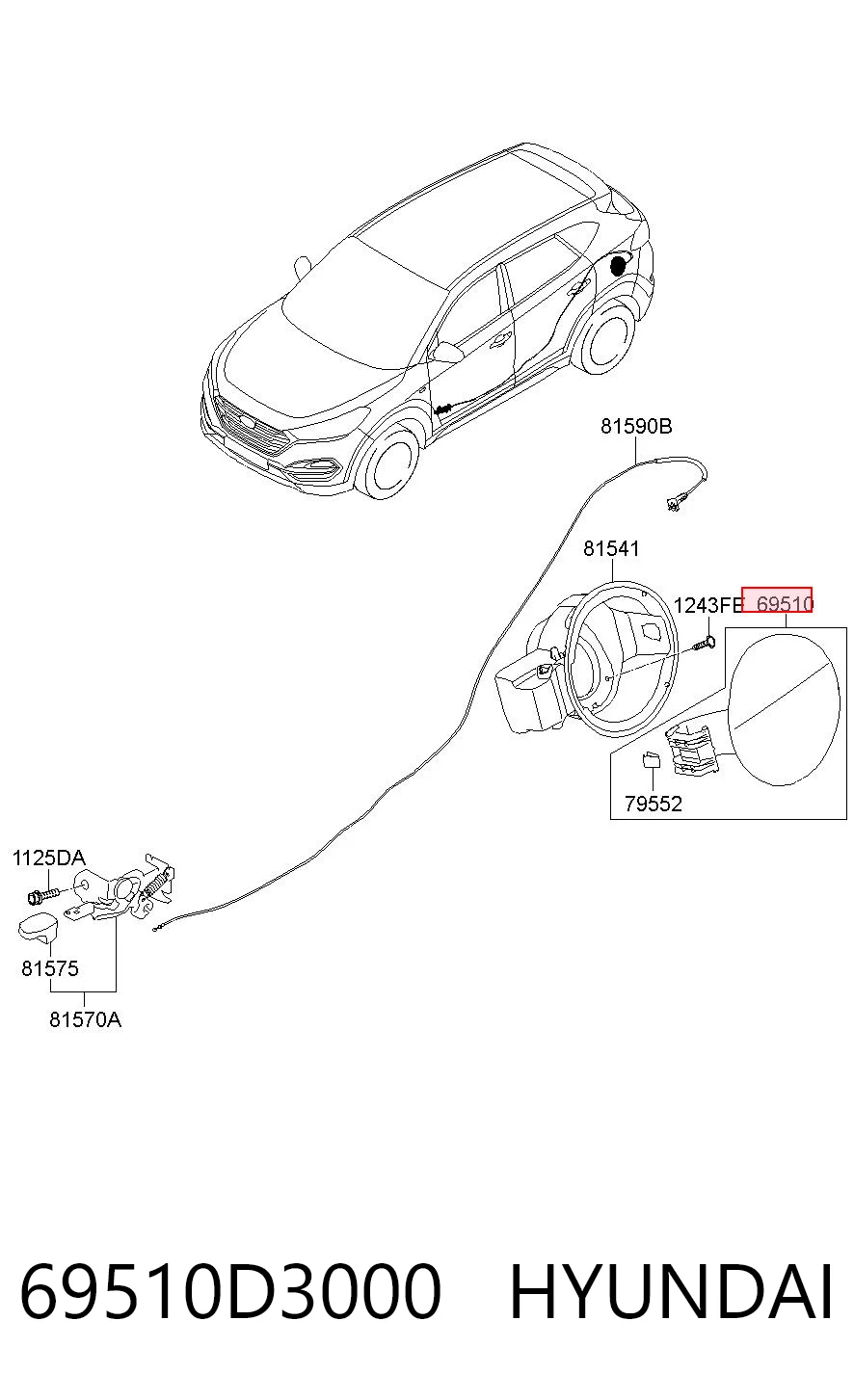 69510D3000 Hyundai/Kia Дверцята бензобака