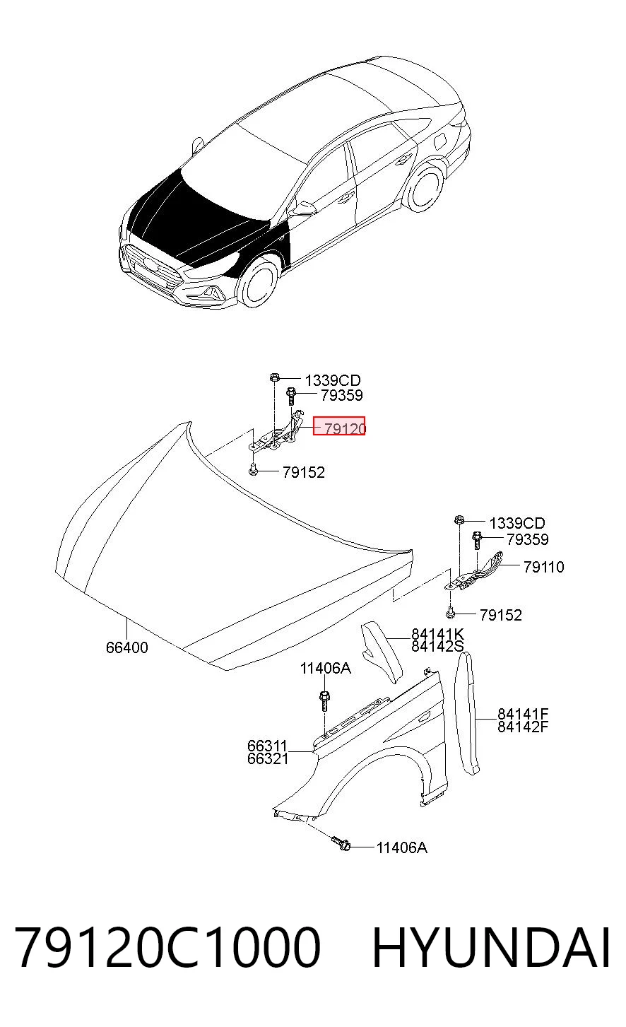 79120C1000 Hyundai/Kia Петля капота, права