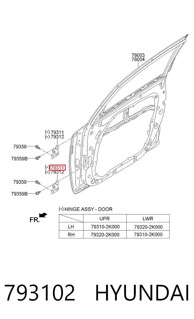 793102 Hyundai/Kia Петля передніх дверей, лівою