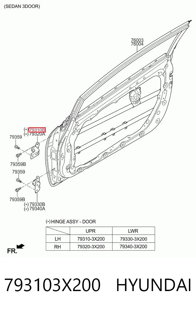 793103X200 Hyundai/Kia Петля передніх дверей, лівою