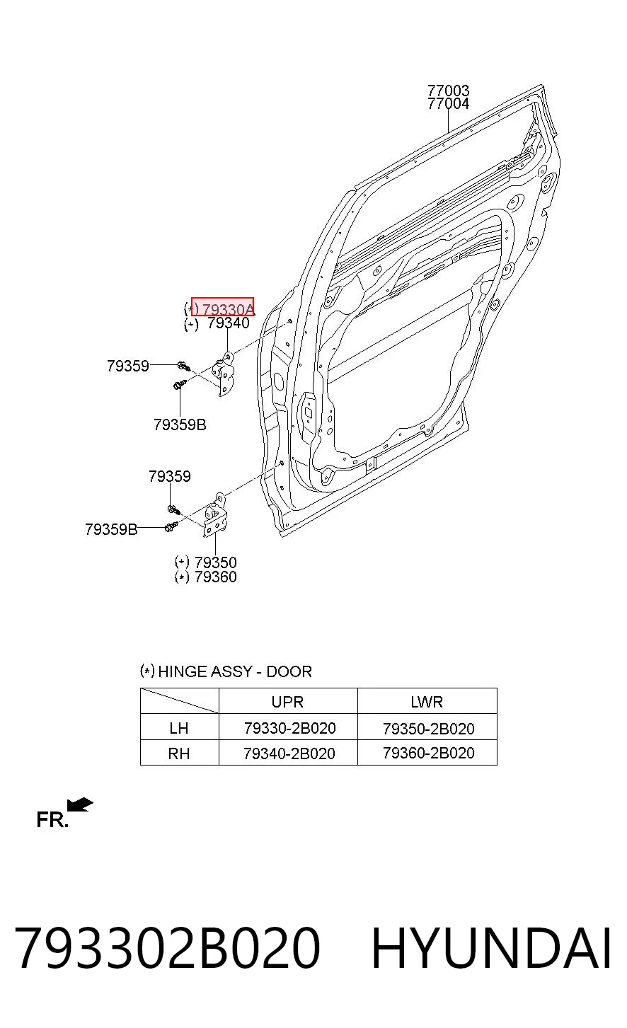 793302B020 Hyundai/Kia Петля задніх дверей, лівих