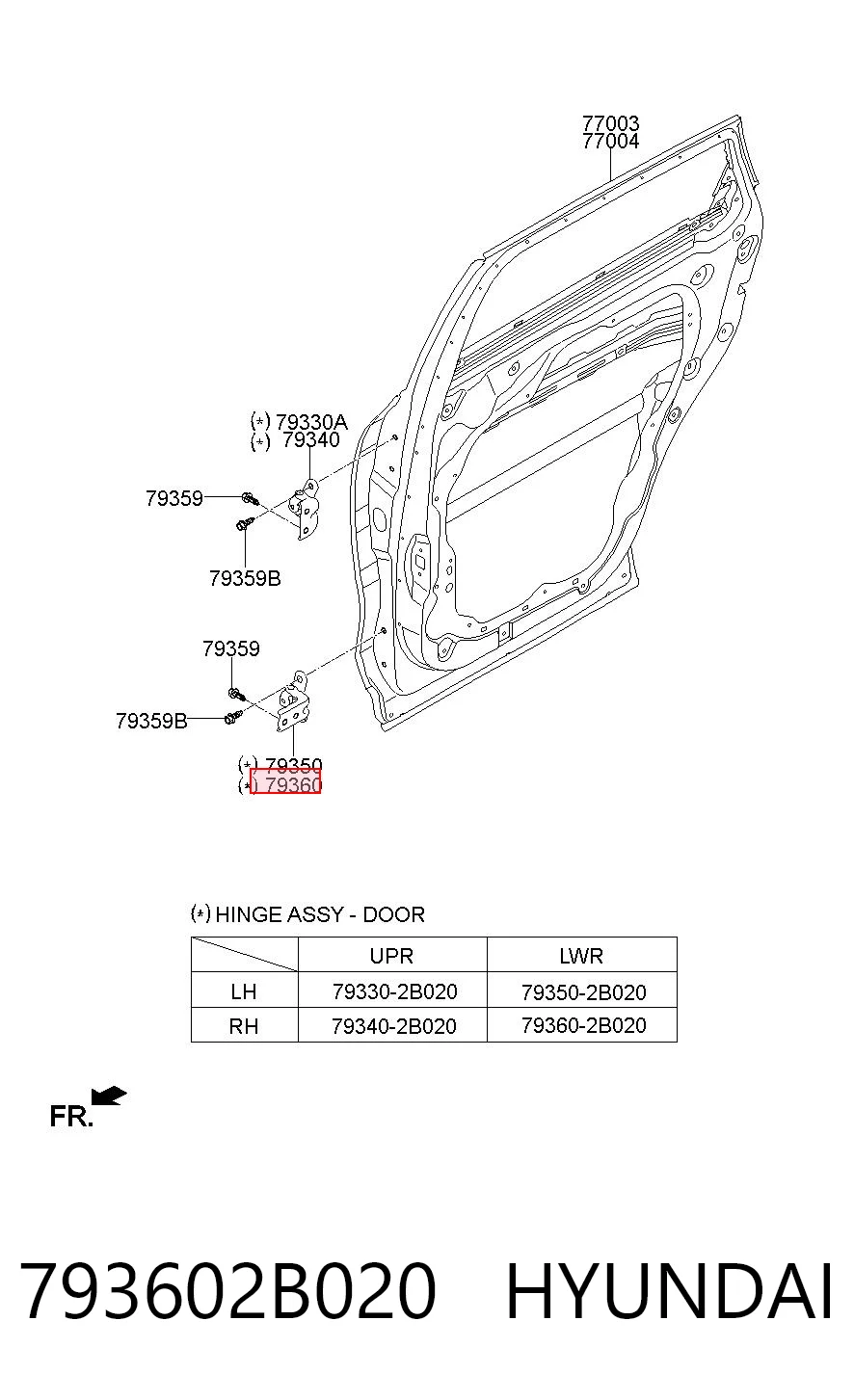 793602B020 Hyundai/Kia Петля задніх дверей, правих