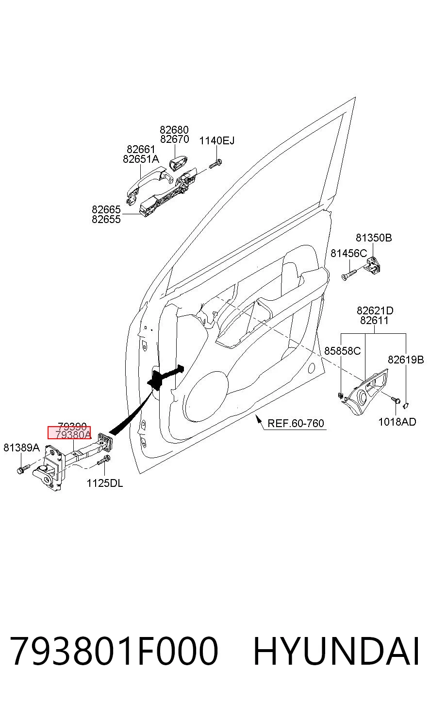 793801F000 Hyundai/Kia Обмежувач відкриття дверей, передній лівий