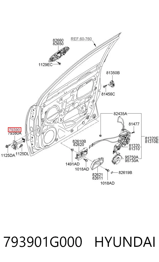 793901G000 Hyundai/Kia Обмежувач відкриття дверей, передній правий